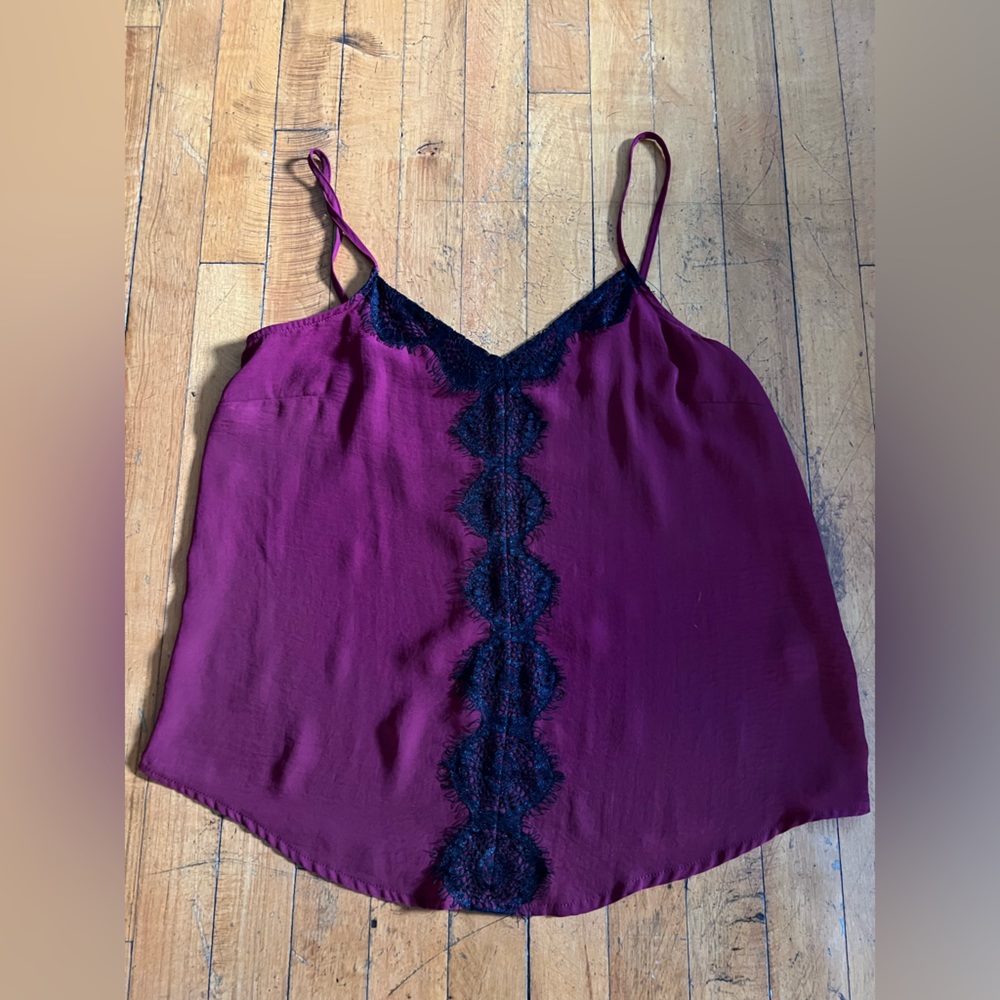 Harlow & Graham Maroon Tank Top with Black Lace Detail - Size M